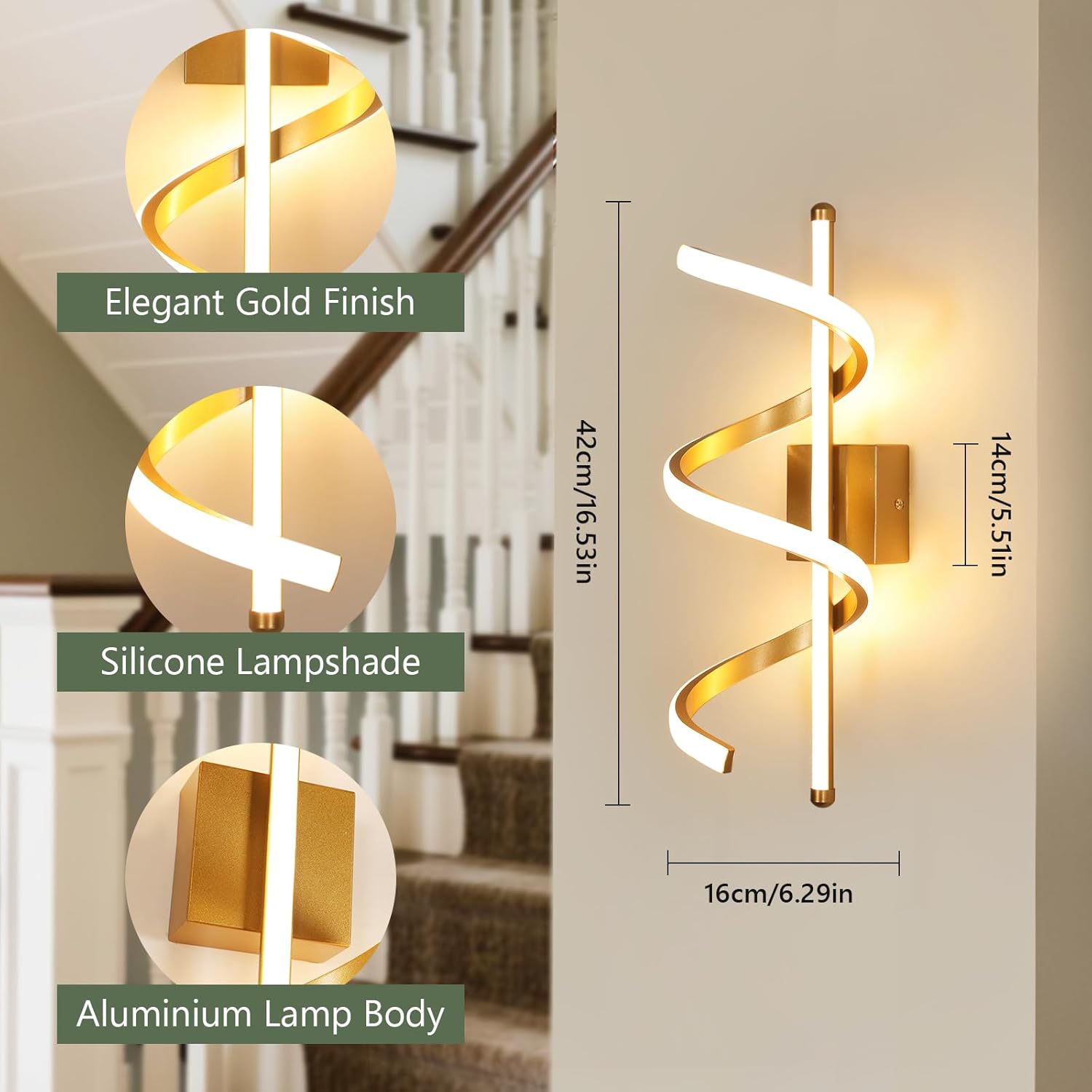Wall Light - Gold Aluminium Frame, Warm Light