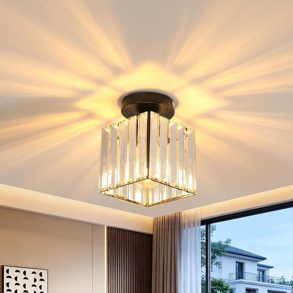 Ceiling Light - Black Crystal Frame, Warm Light