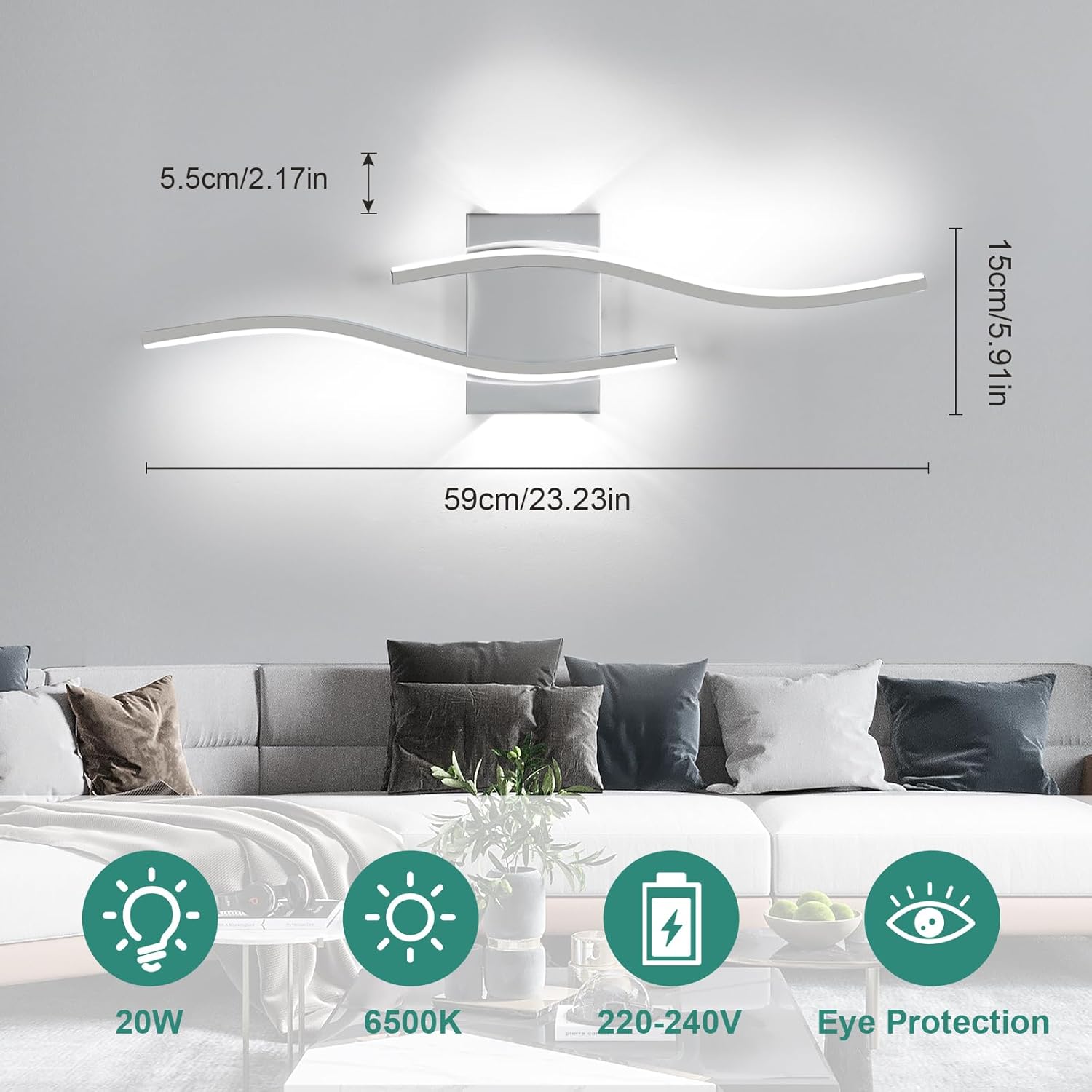 Wall Light - Chrome Aluminium Frame, White Light