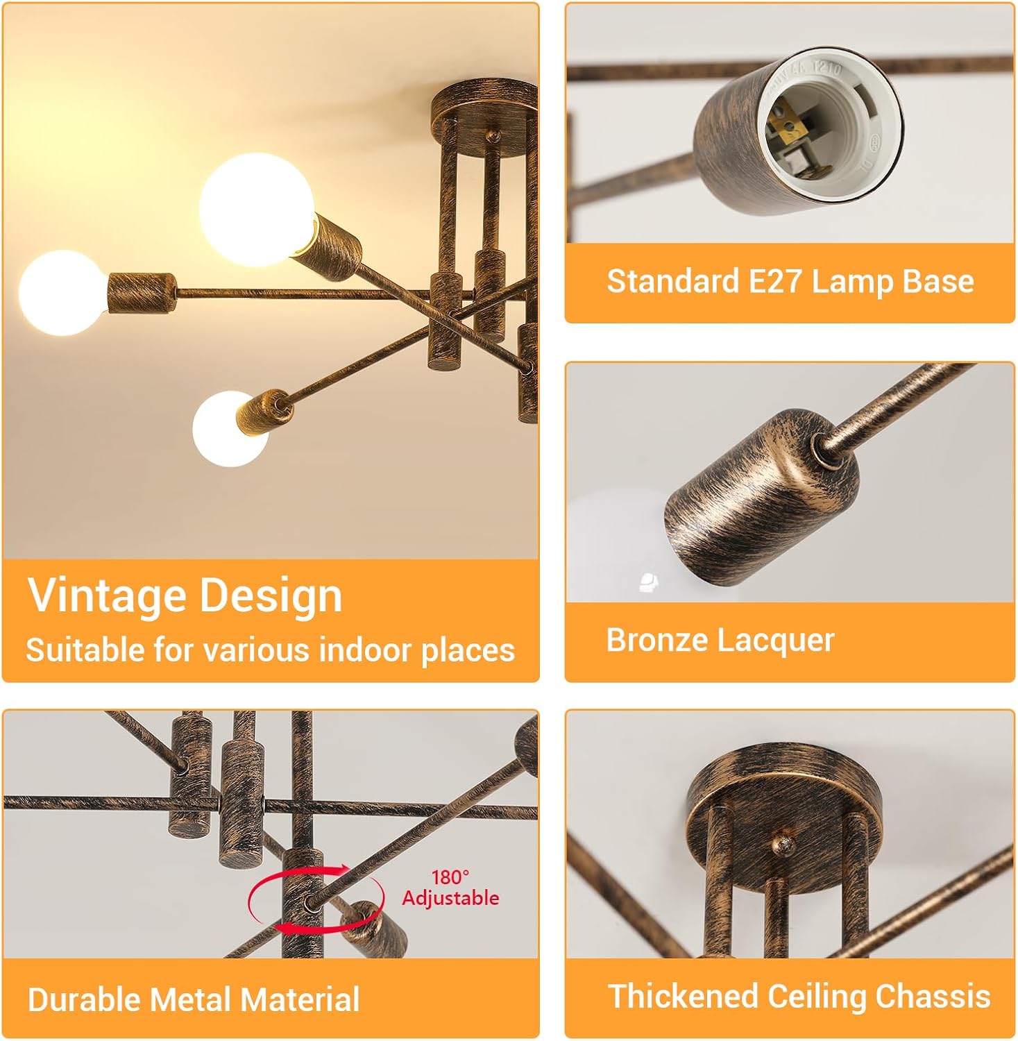 Ceiling Light - Gold Bronze Metal Frame