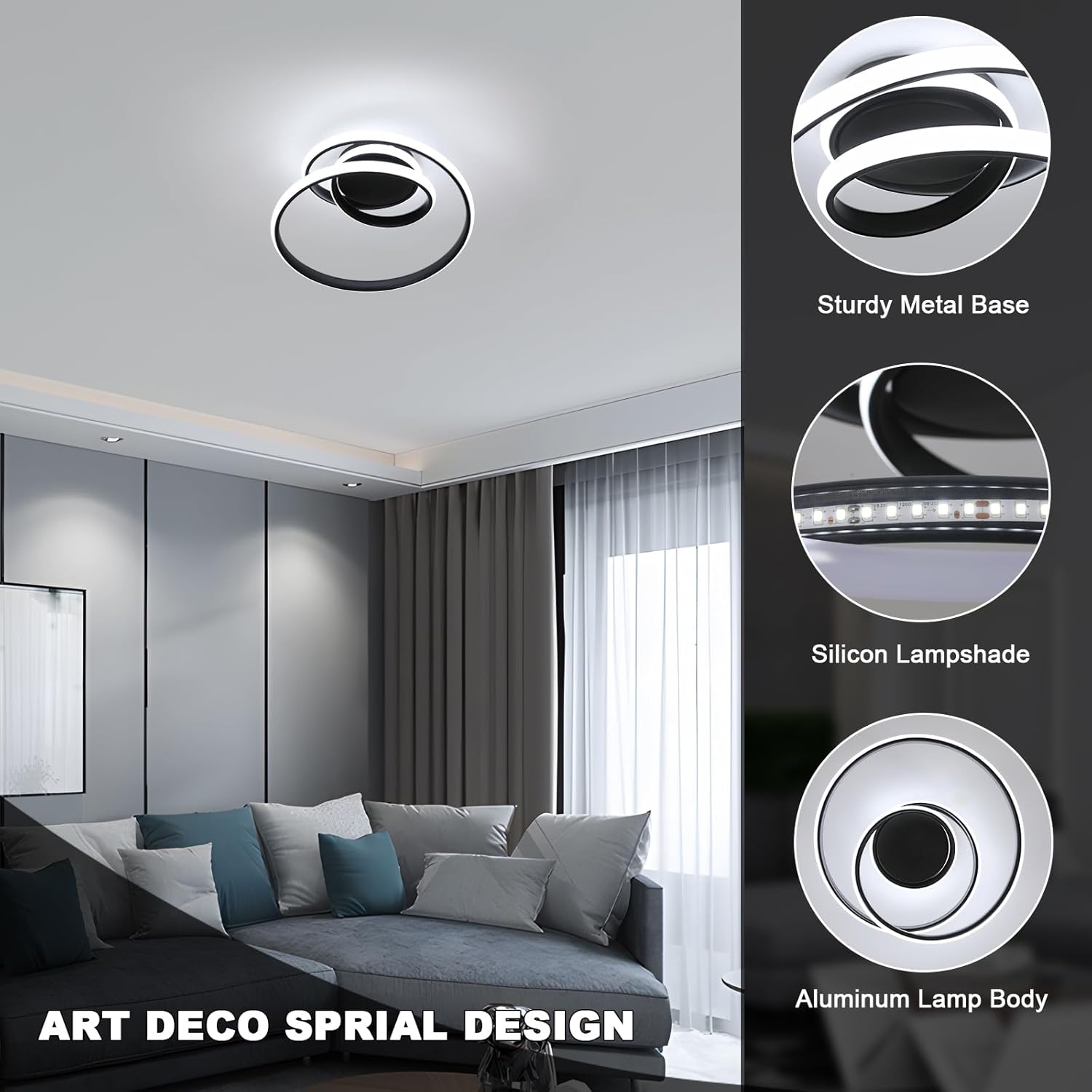 Ceiling Light - Black Aluminium Frame, White Light