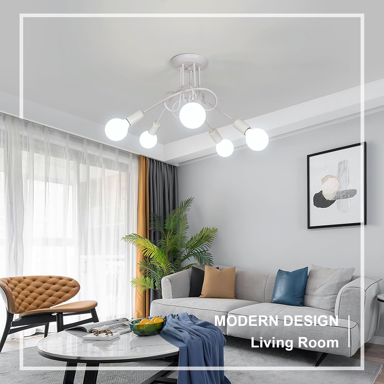 Ceiling Light - White Metal Frame