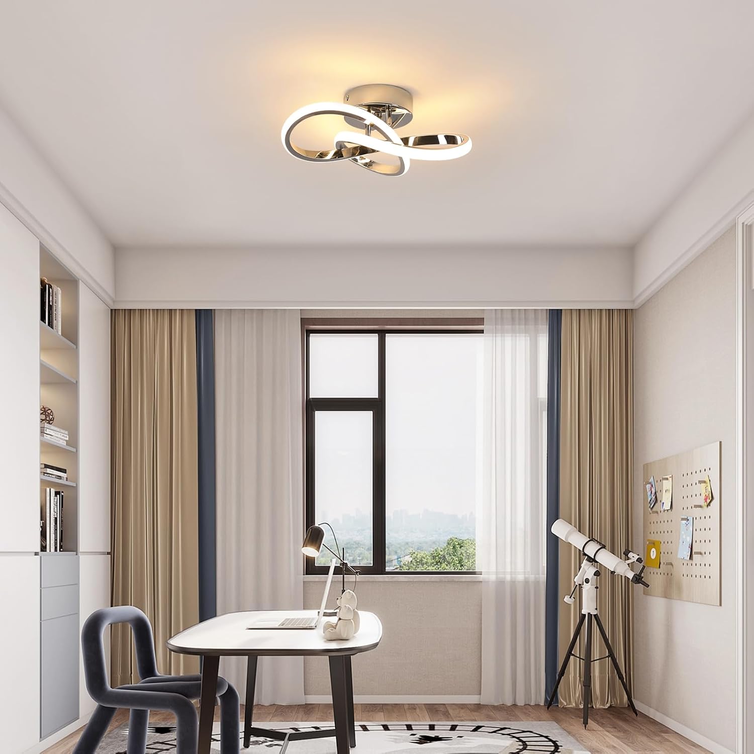 Ceiling Light - Chrome Aluminium Frame, Warm Light