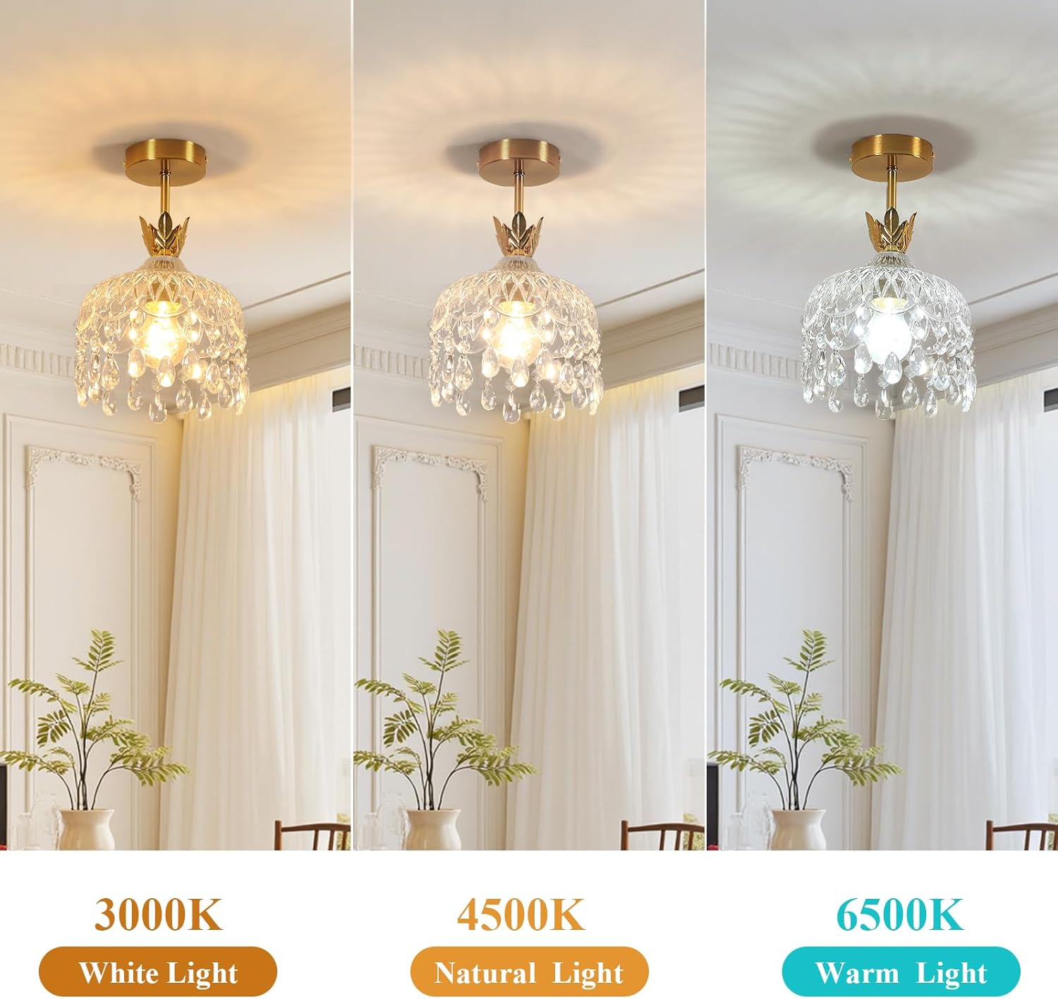 Chandeliers - Gold Glass Frame, Warm Light