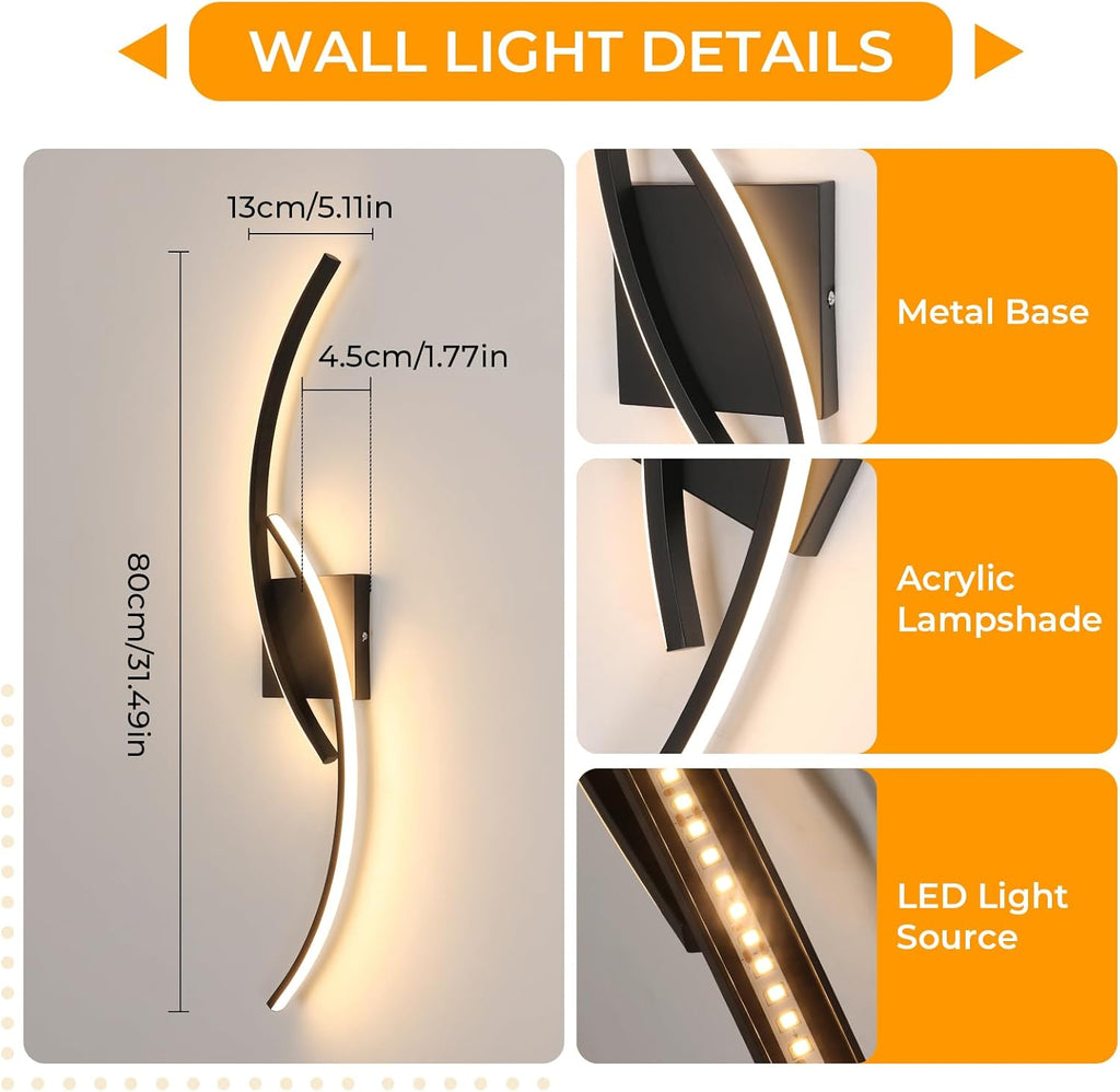 Wall Light - Black Aluminium Frame, Warm Light