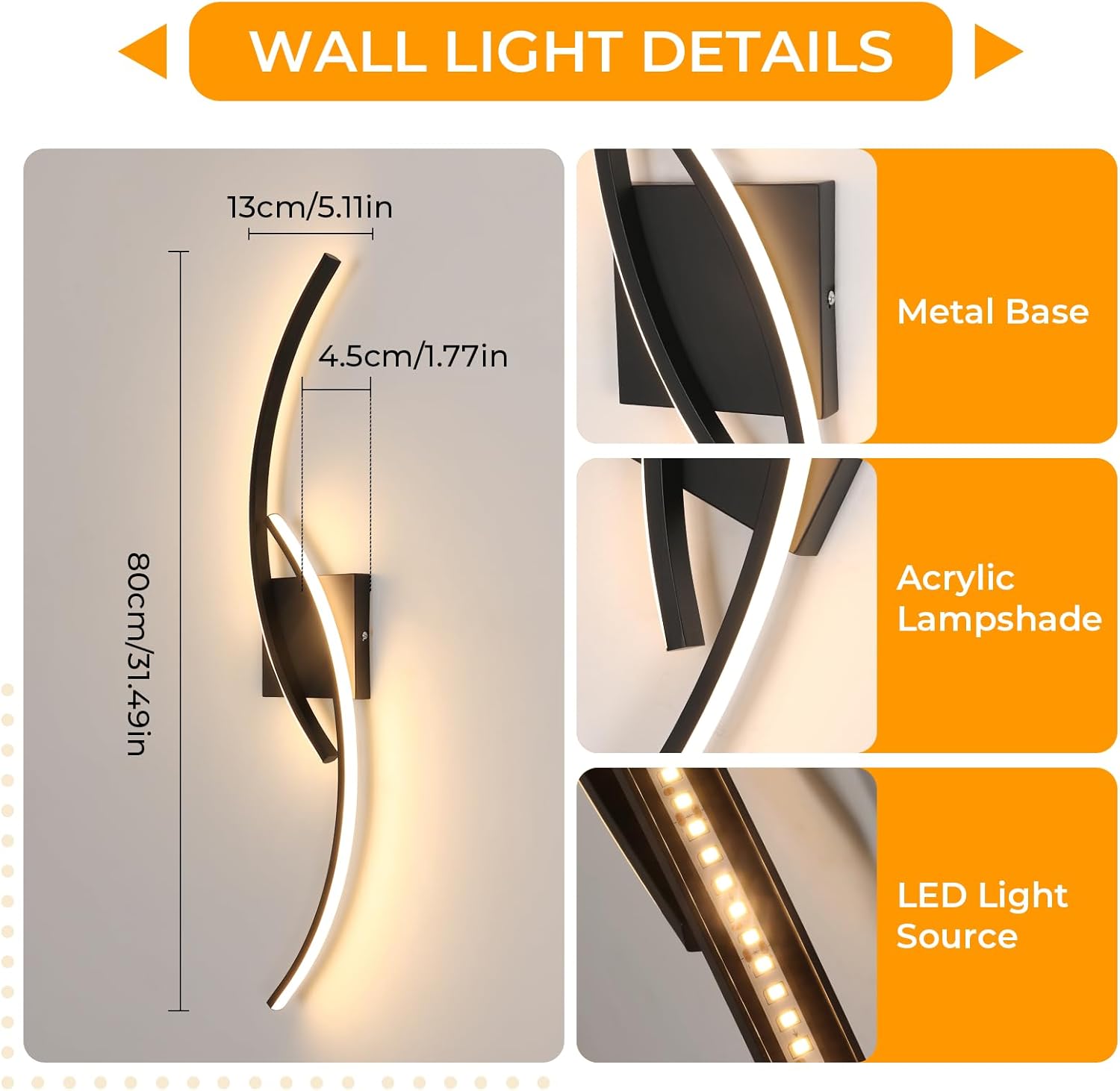 Wall Light - Black Aluminium Frame, Warm Light