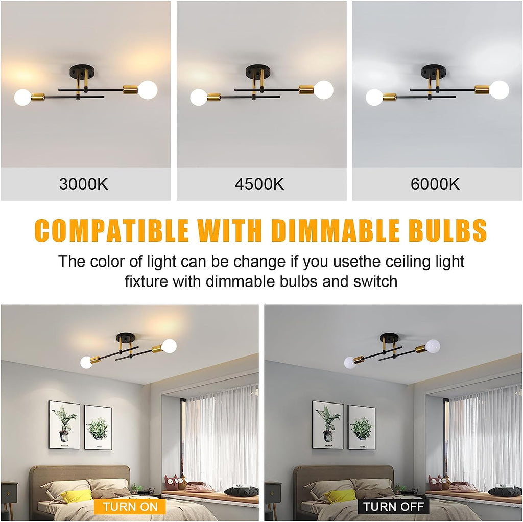 Ceiling Light - Black & Gold Metal Frame