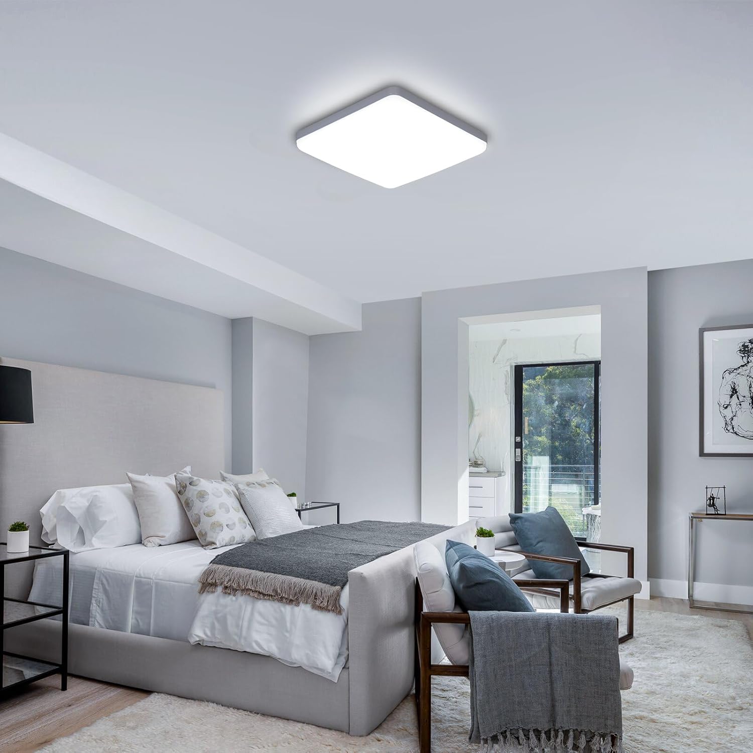 Ceiling Light - White Plastic Frame, White Light