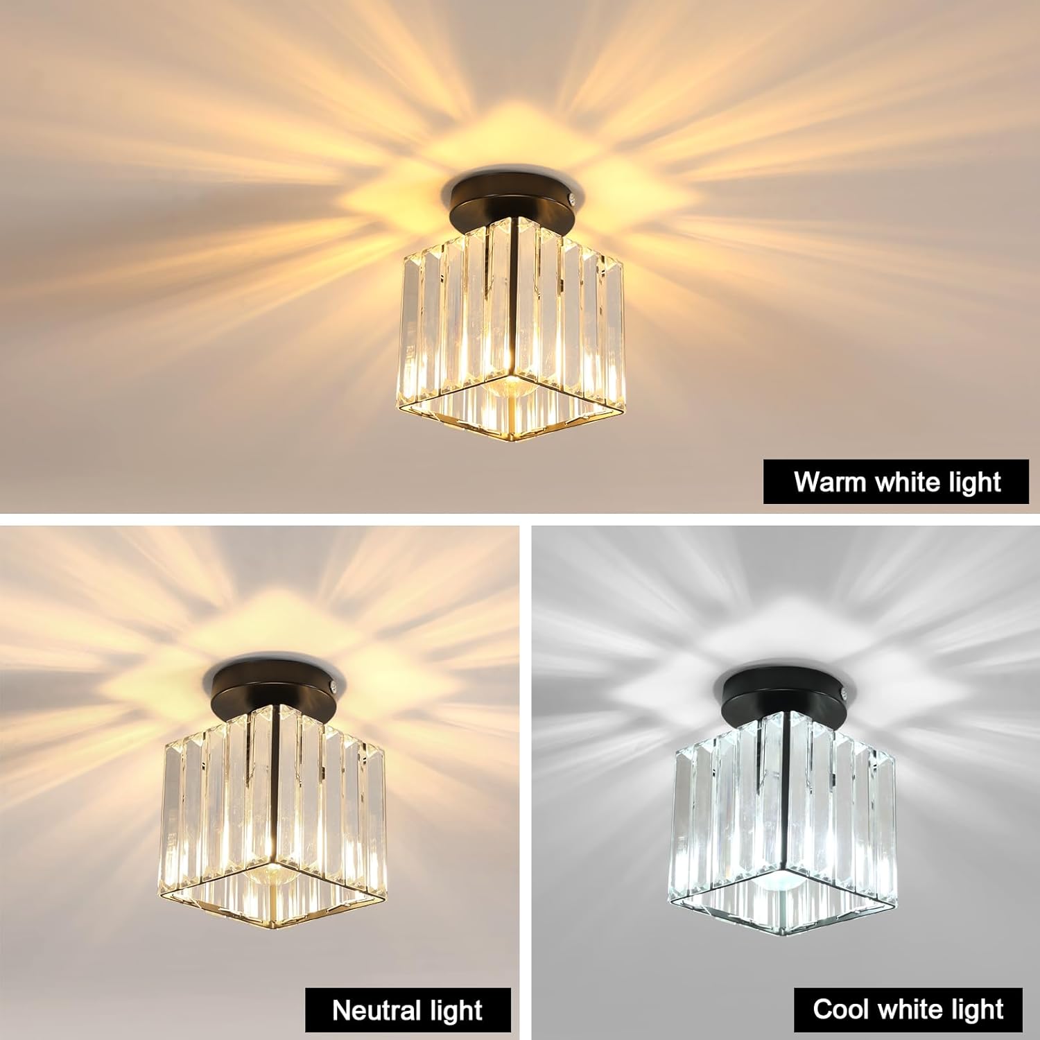 Ceiling Light - Black Crystal Frame, Warm Light