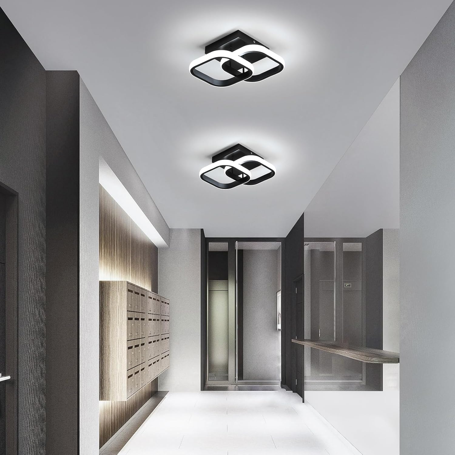 Ceiling Light - Black Aluminium Frame, White Light