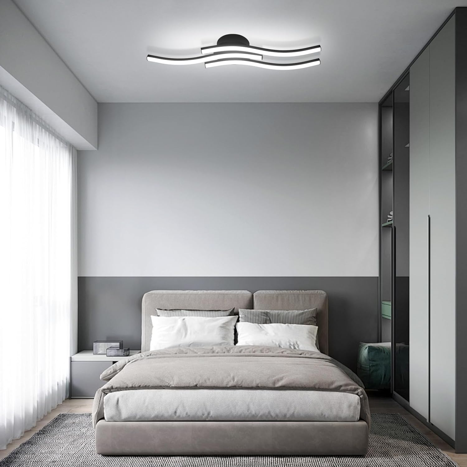 Ceiling Light - Black Aluminium Frame, White Light