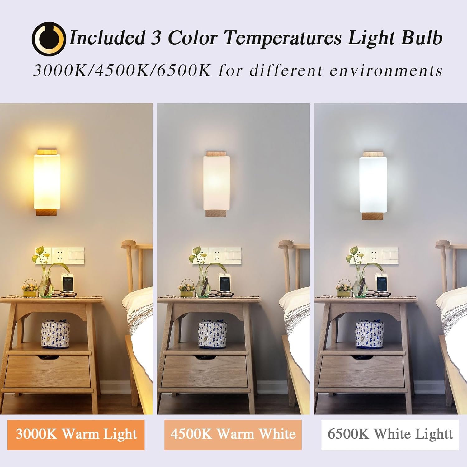 Wall Light - Wood Glass Frame, Tunable