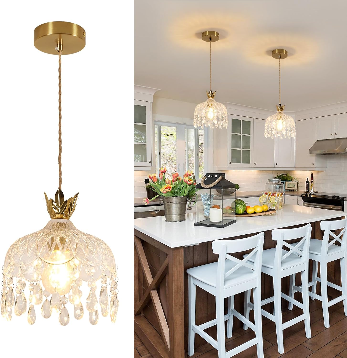 Chandeliers - Gold Glass Frame, Warm Light