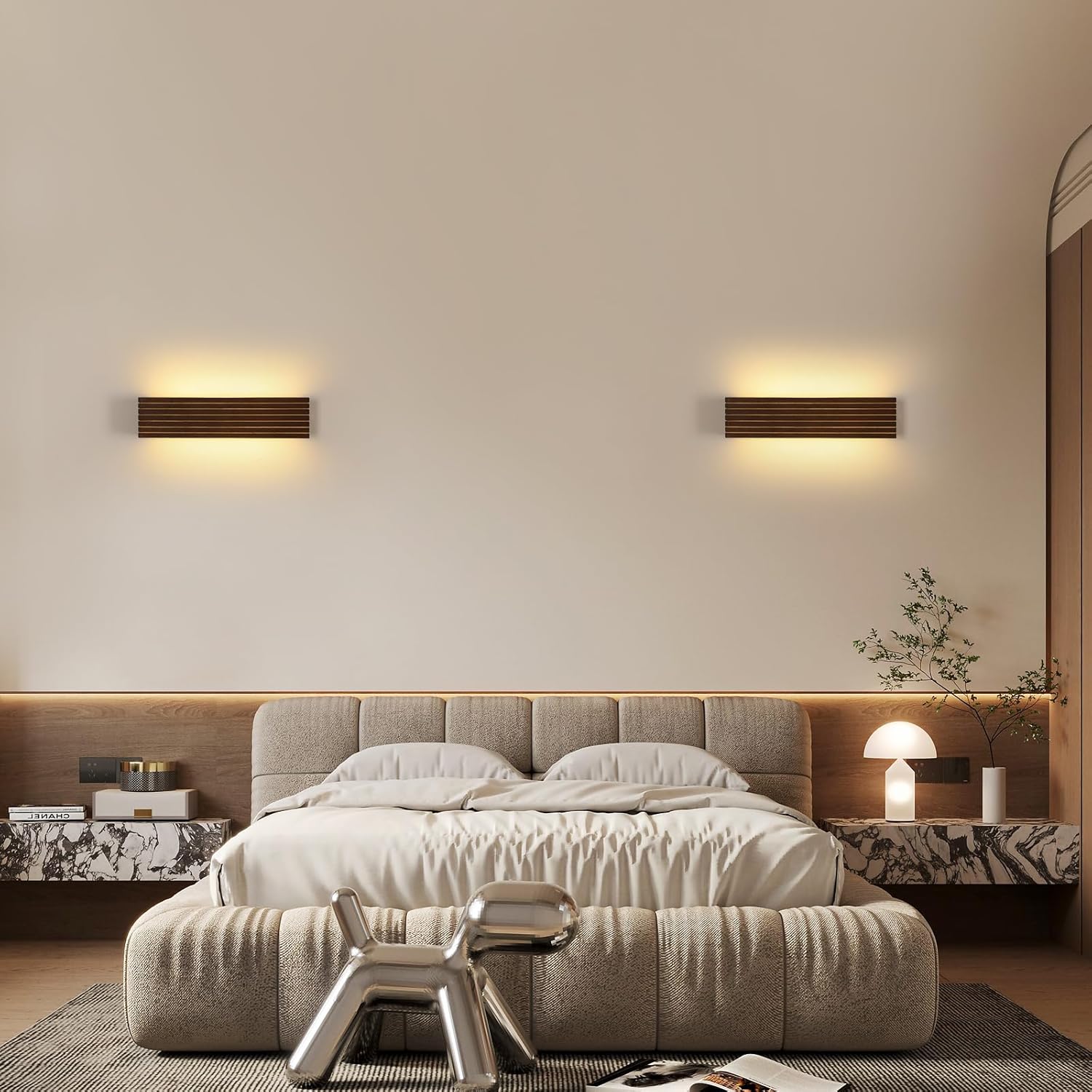 Wandleuchte - Holz-Kunststoff-Rahmen, Warmlicht