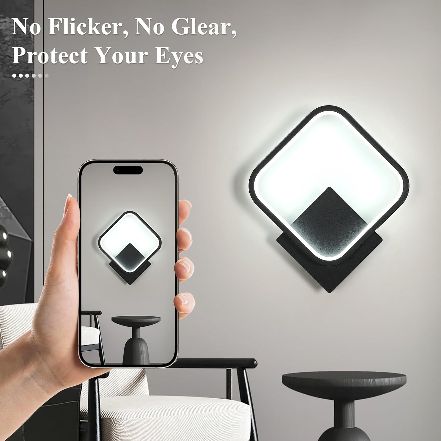 Lampada da parete - Telaio in alluminio nero, luce bianca