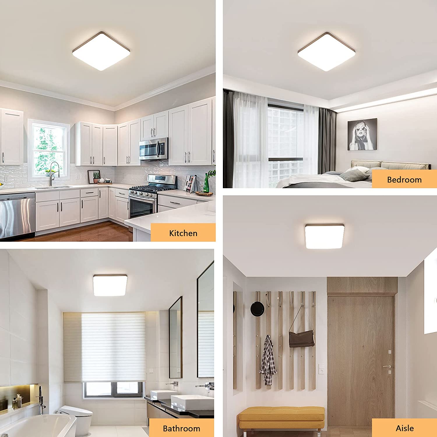 Ceiling Light - White Plastic Frame, Natural Light