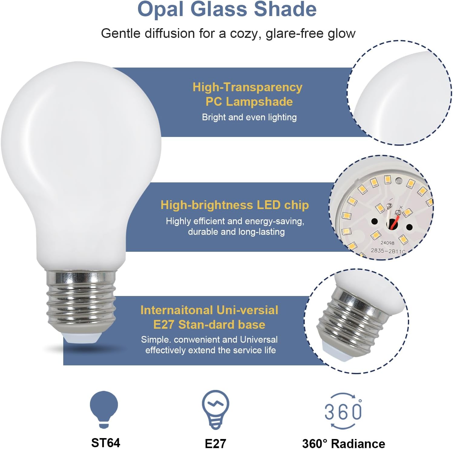 Lampadine a LED - Struttura in vetro bianco, Luce calda