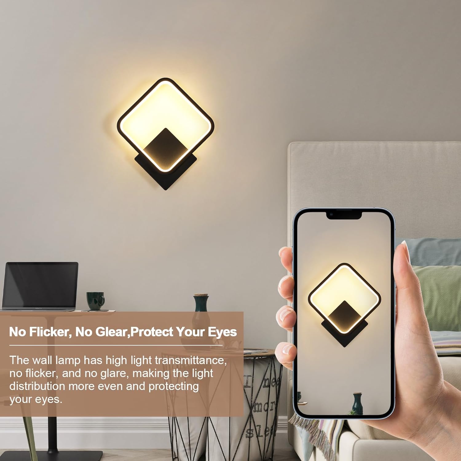 Wall Light - Black Aluminium Frame, Warm Light
