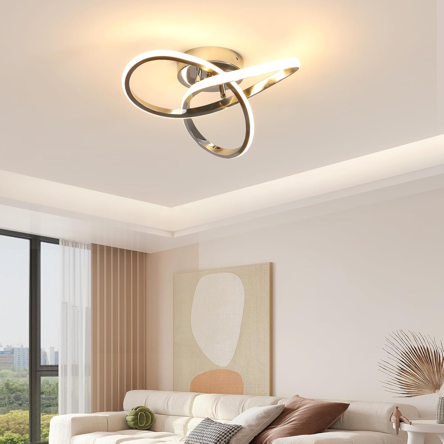 Ceiling Light - Chrome Aluminium Frame, Warm Light