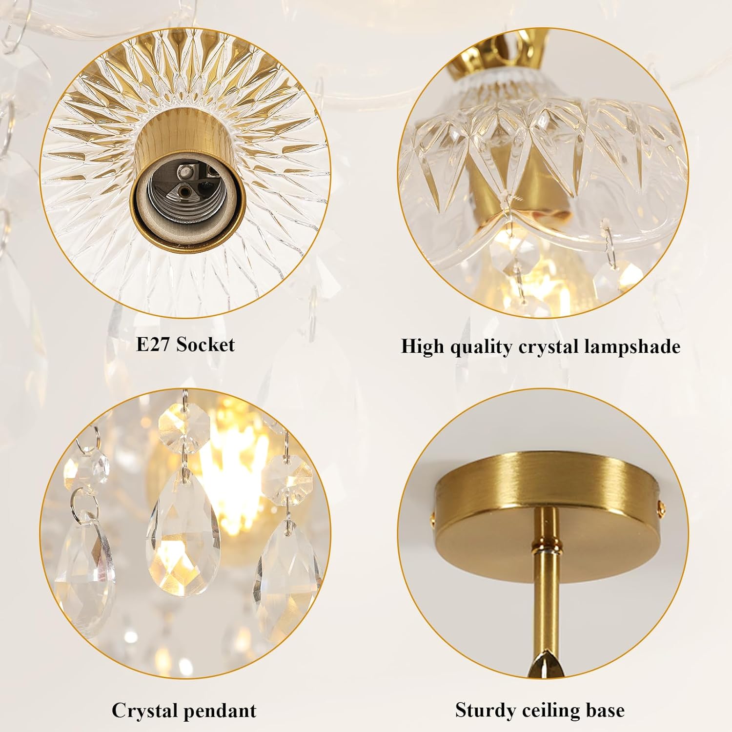 Chandeliers - Gold Glass Frame, Warm Light