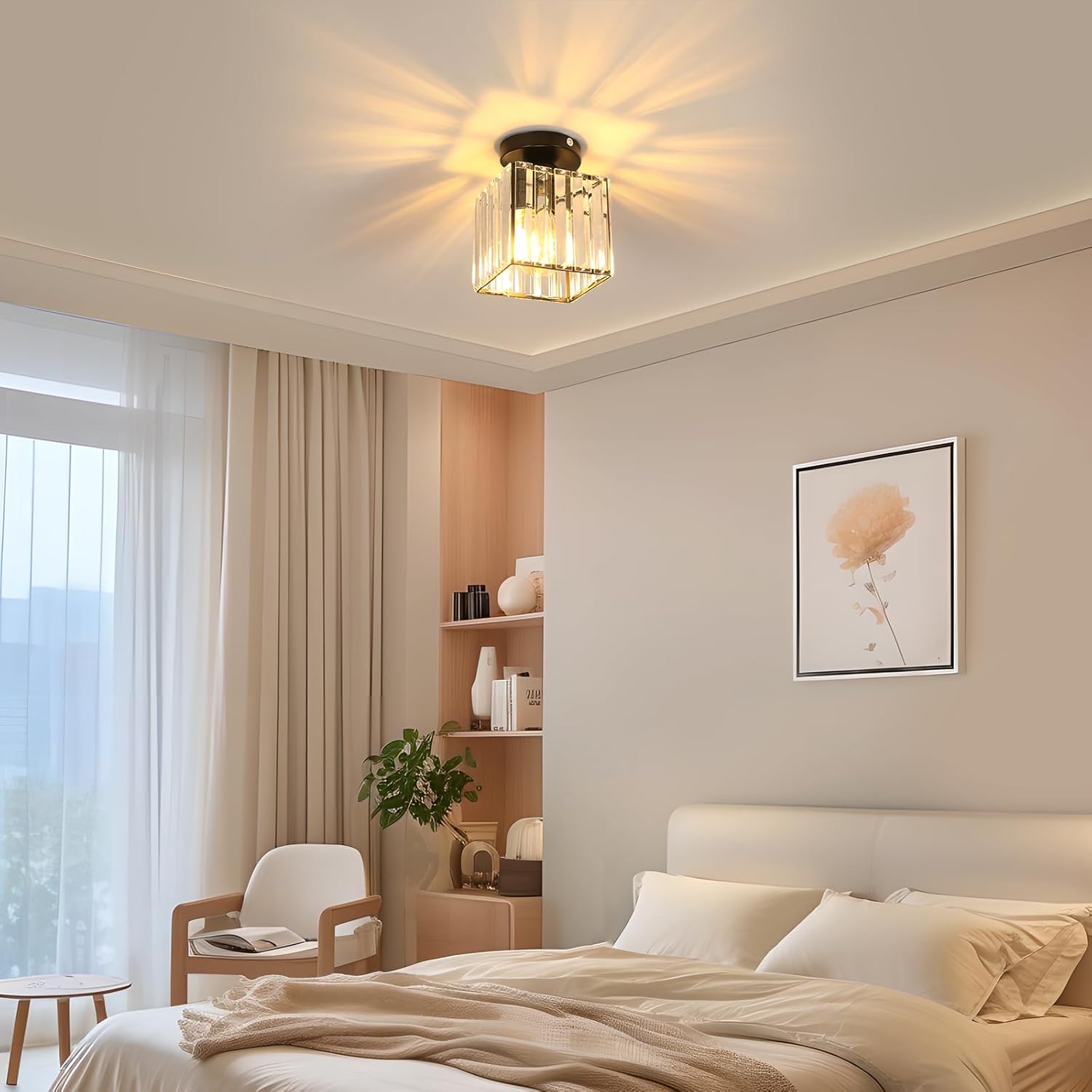 Ceiling Light - Black Crystal Frame, Warm Light