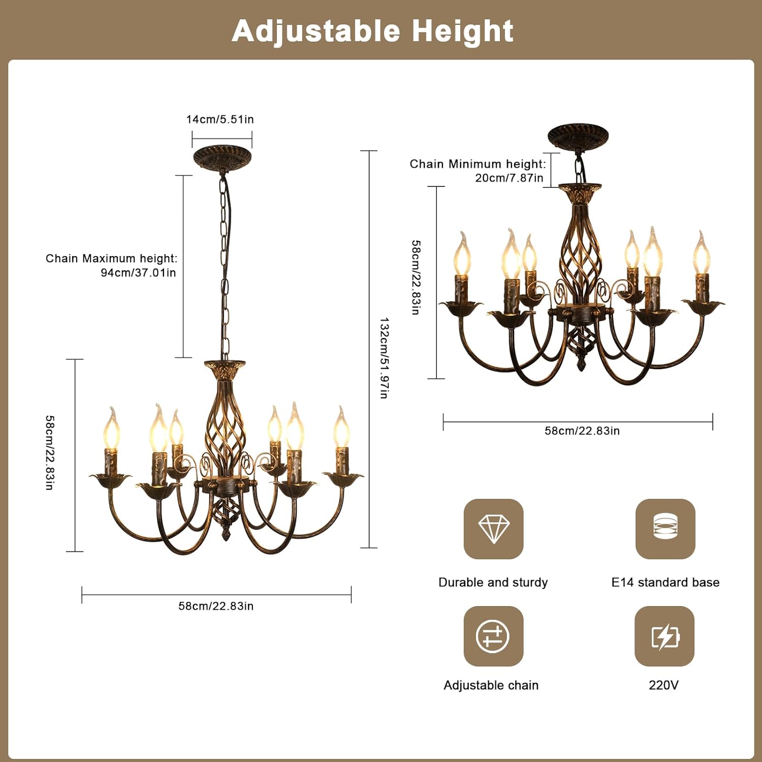 Chandeliers - Black & Gold Metal Frame