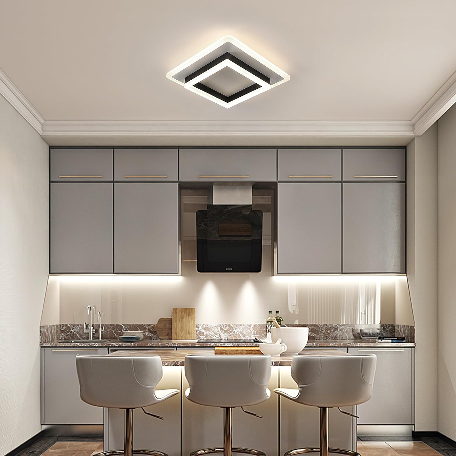 Ceiling Light - Black & White Acrylic Frame, Natural Light