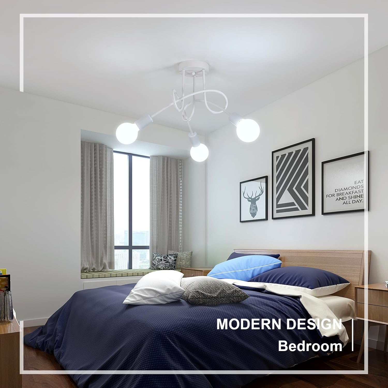 Ceiling Light - White Metal Frame