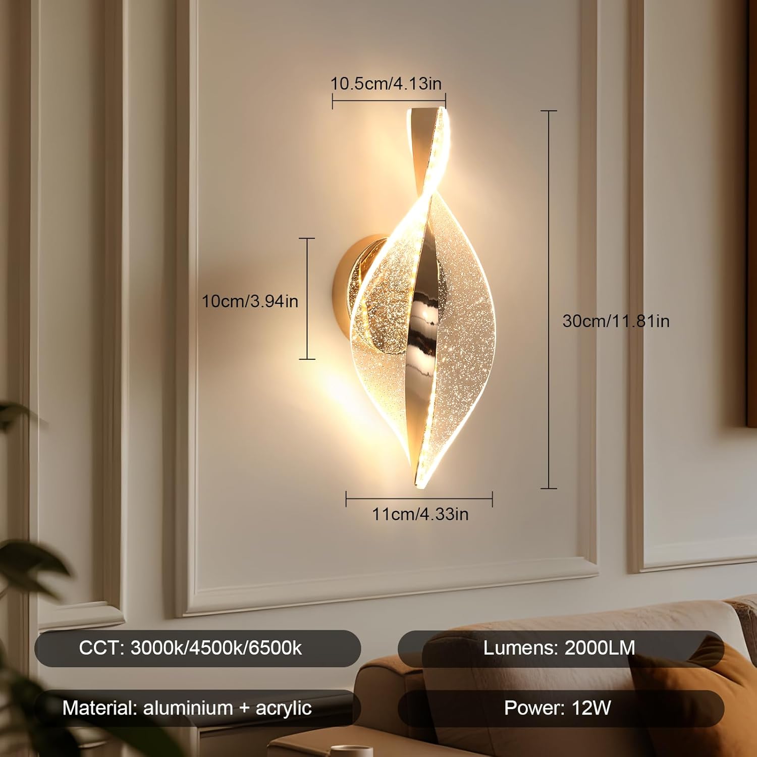 Wall Light - Gold Acrylic Frame, Tunable