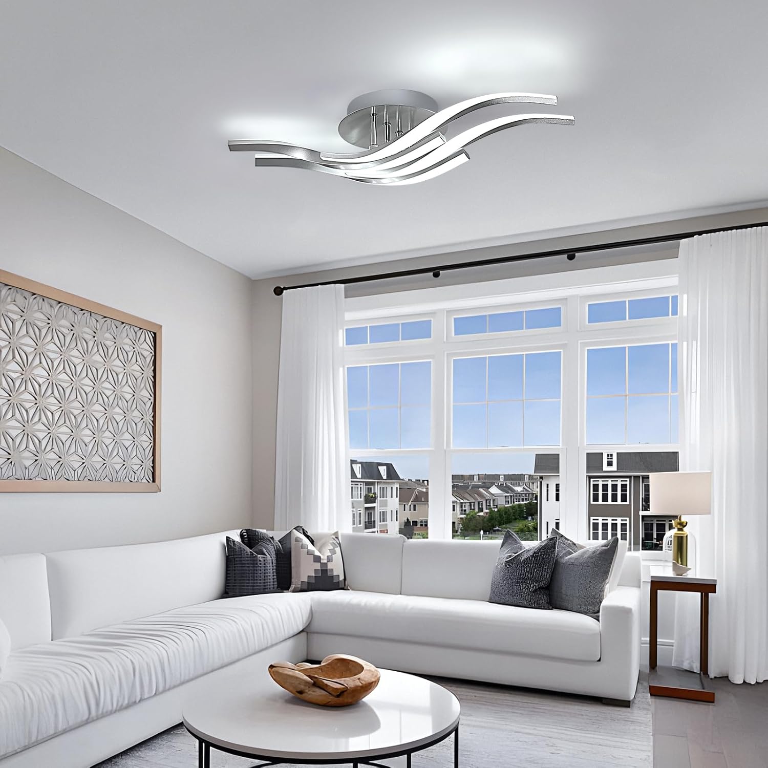 Ceiling Light - Silver Aluminium Frame, White Light
