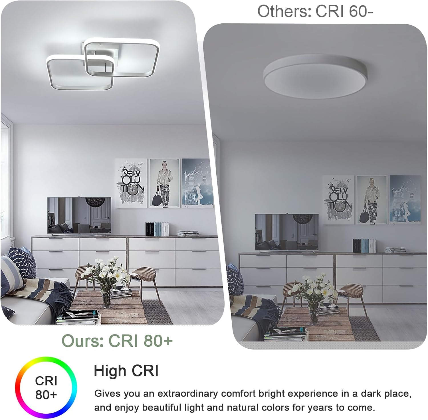 Ceiling Light - Silver Aluminium Frame, White Light