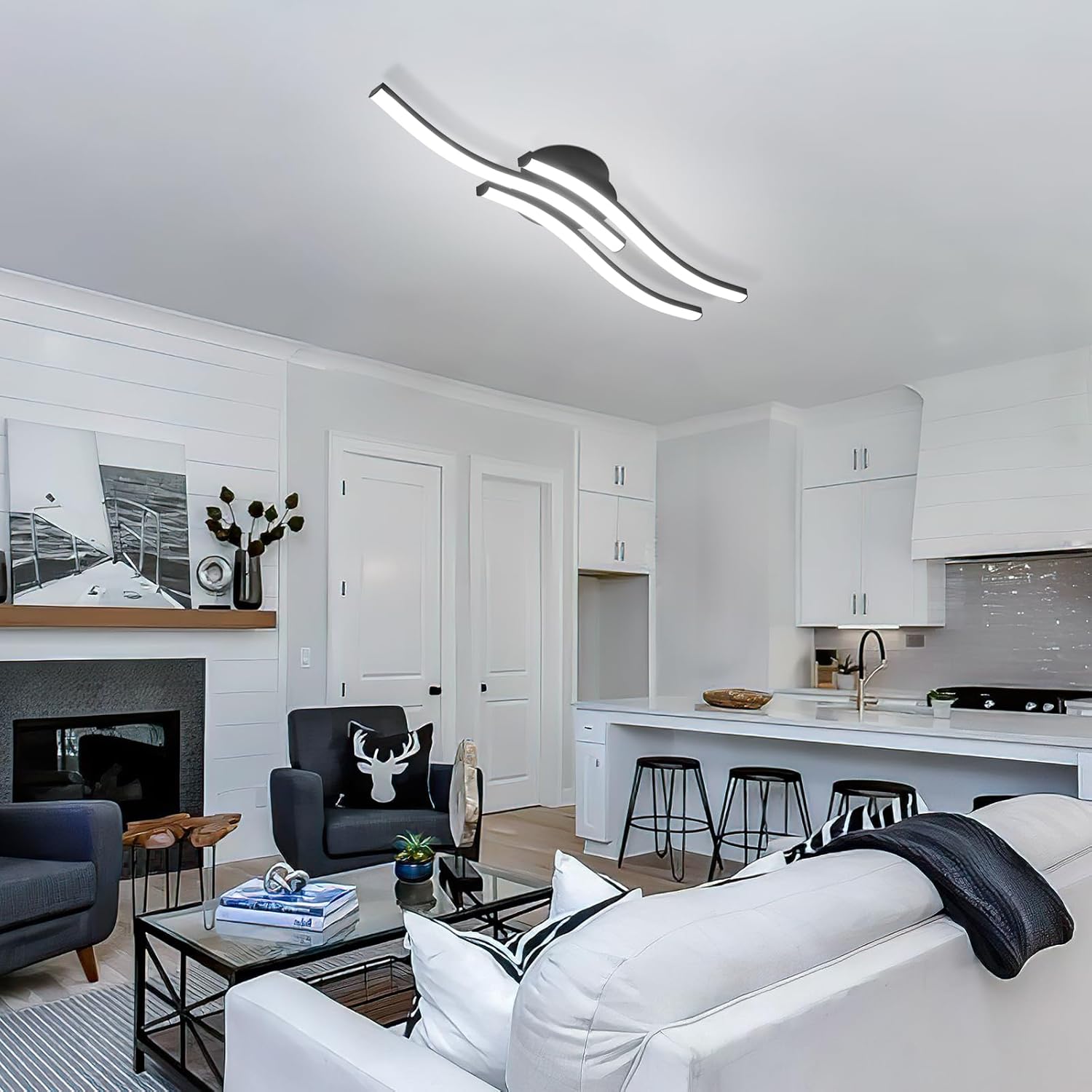 Ceiling Light - Black Aluminium Frame, White Light