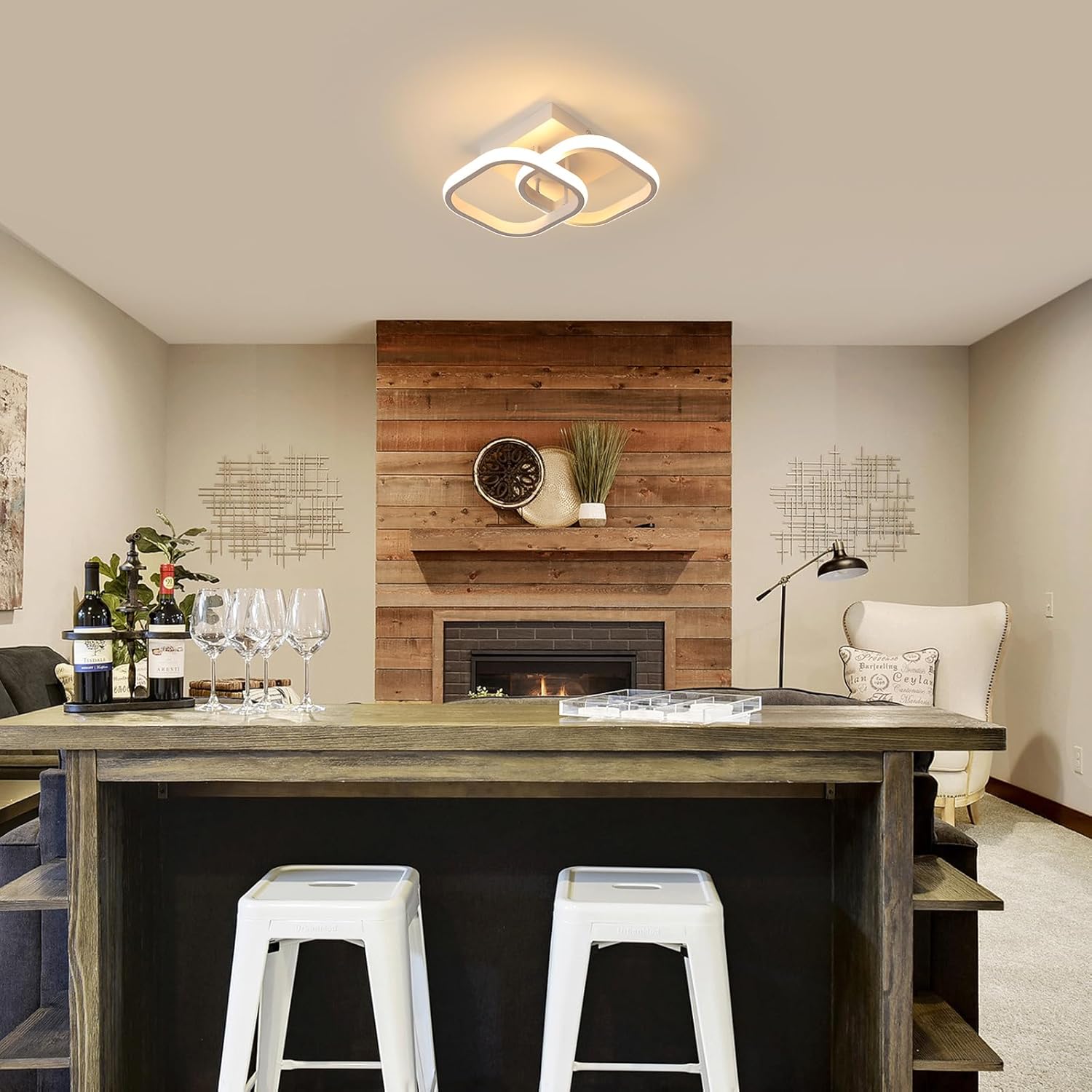 Ceiling Light - White Aluminium Frame, Warm Light