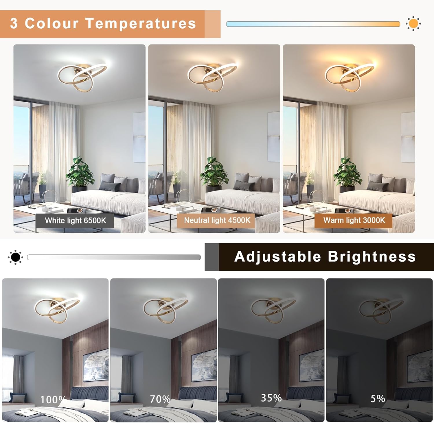 Ceiling Light - Gold Aluminium Frame, Tunable and Dimmable
