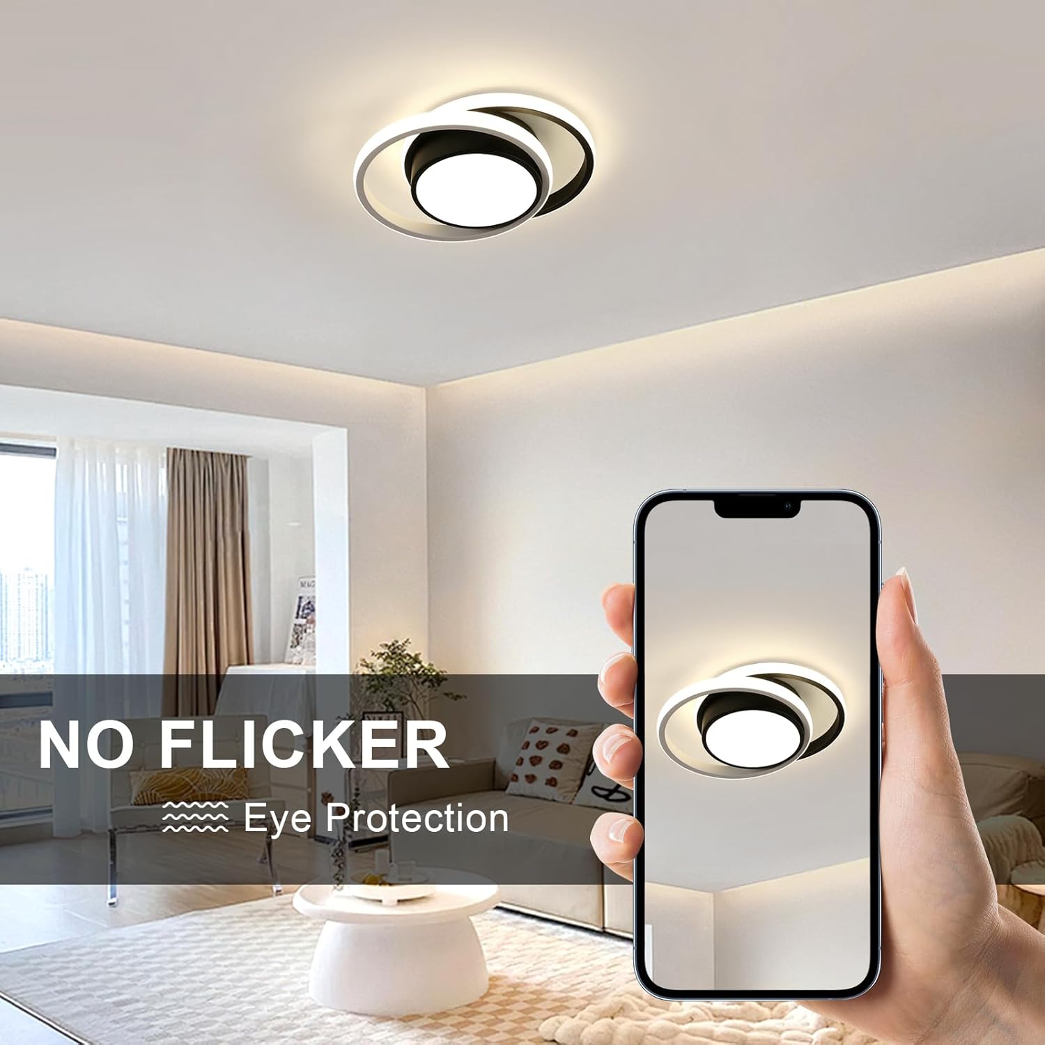 Ceiling Light - Black & White Aluminium Frame, Natural Light