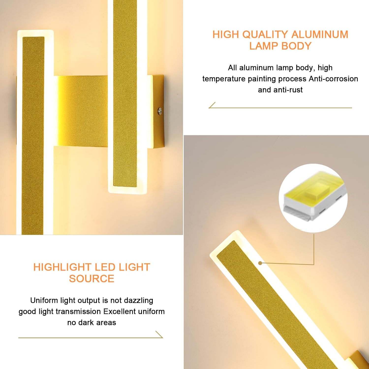 Wall Light - Gold Acrylic Frame, Warm Light