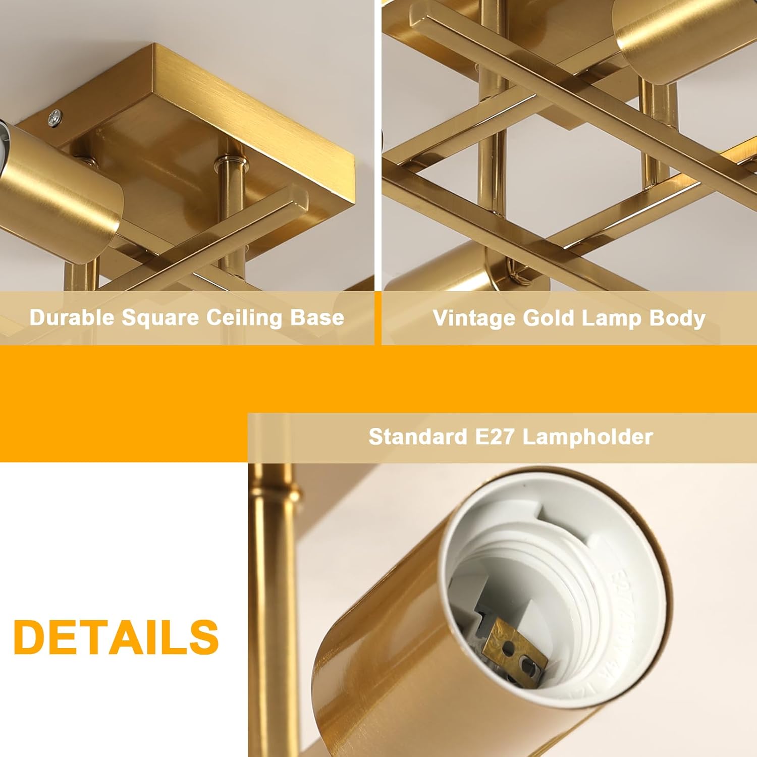 Ceiling Light - Gold Metal Frame