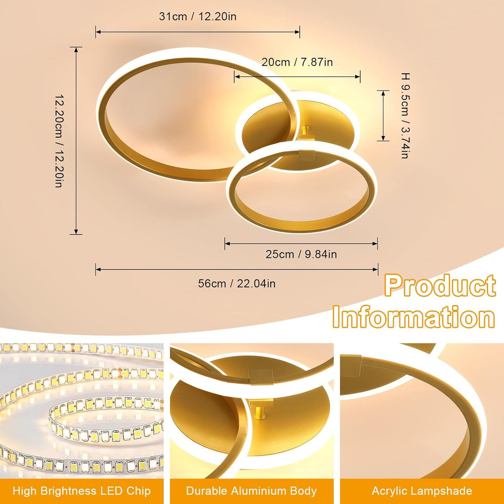 Ceiling Light - Gold Acrylic Frame, Tunable and Dimmable