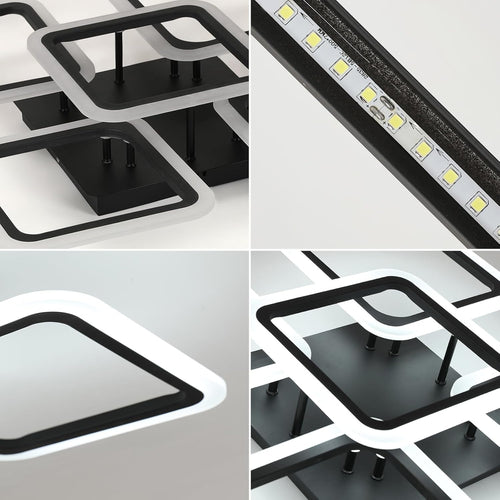 Comely Plafonnier LED Moderne, 61W 7000LM Simple Square 5 Têtes Lampe de Plafond LED, Noir Luminaire Plafonnier LED pour Salon, Chambre, Cafétéria, Blanc Froid 6500K