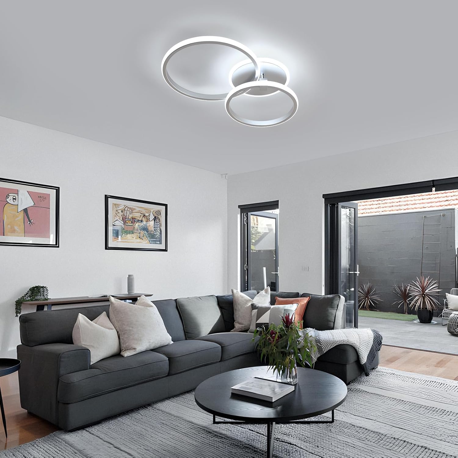 Ceiling Light - Silver Acrylic Frame, White Light