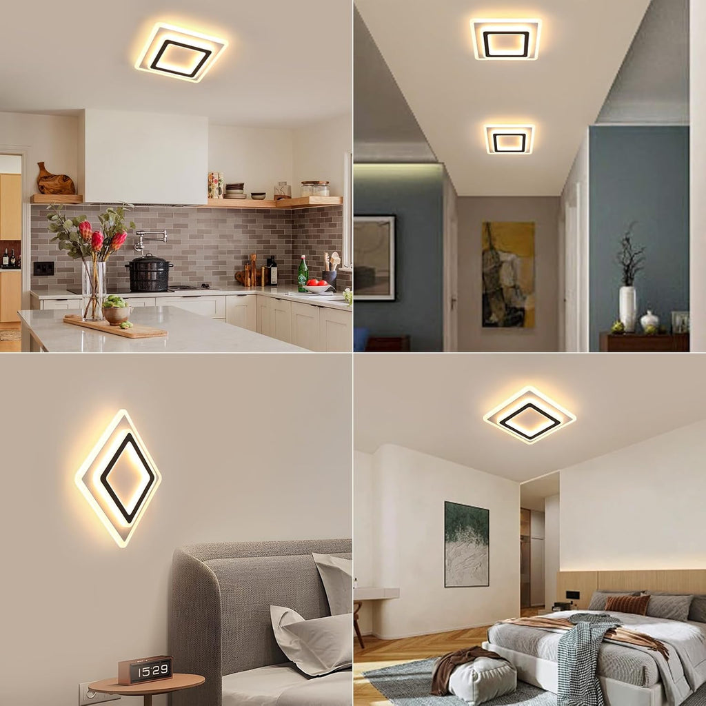 Ceiling Light - Black & White Acrylic Frame, Warm Light
