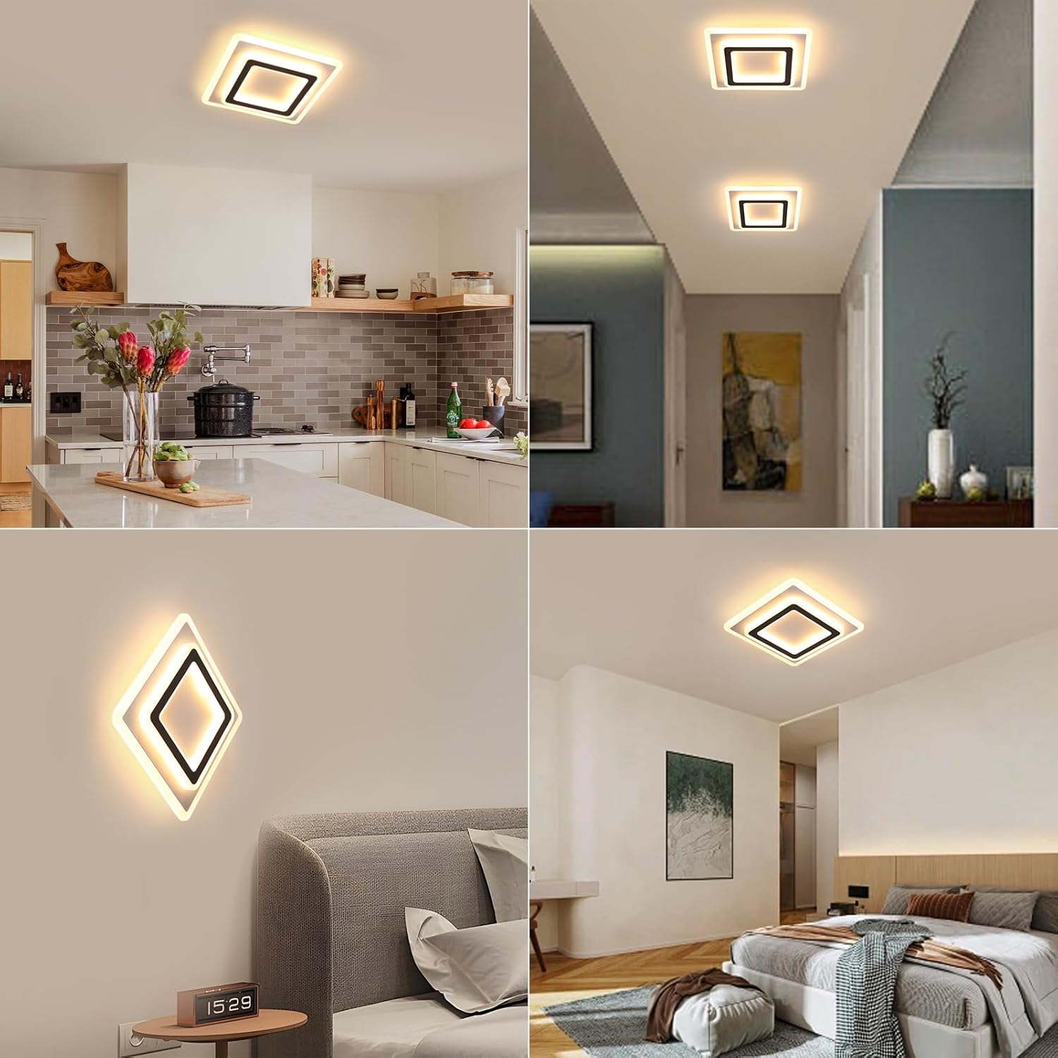 Ceiling Light - Black & White Acrylic Frame, Warm Light