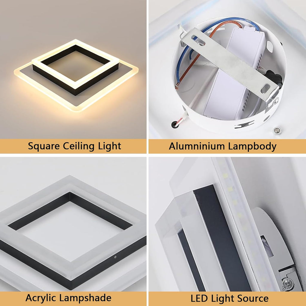 Ceiling Light - Black & White Acrylic Frame, Warm Light