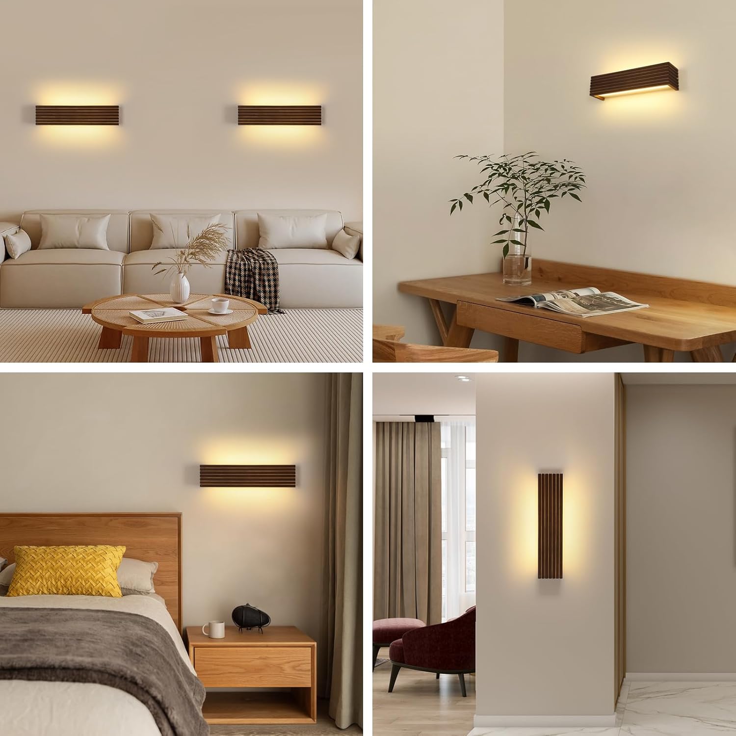 Wandleuchte - Holz-Kunststoff-Rahmen, Warmlicht
