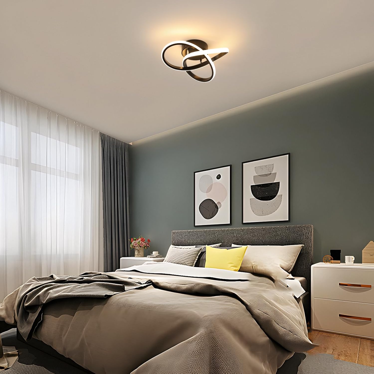 Ceiling Light - Black Aluminium Frame, Warm Light