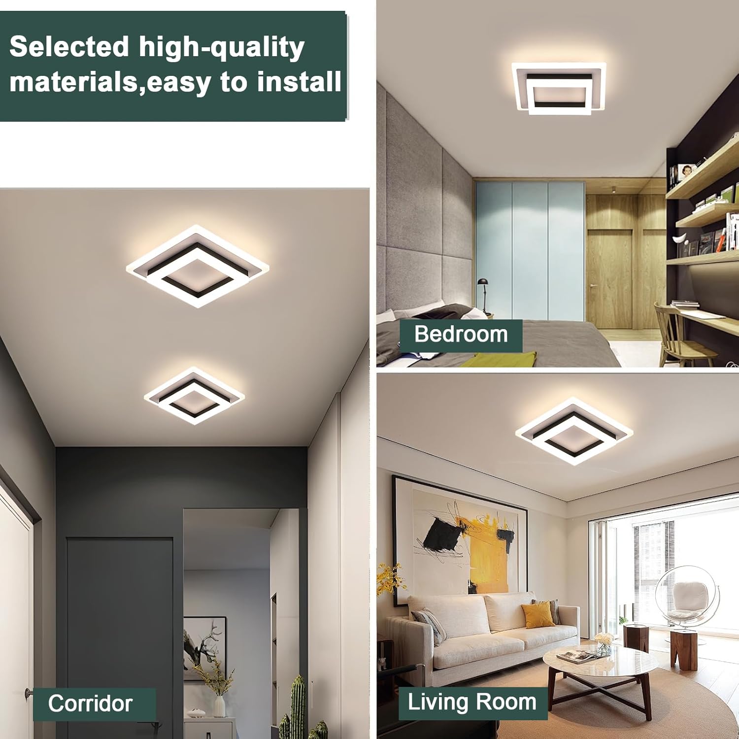 Ceiling Light - Black & White Acrylic Frame, Natural Light
