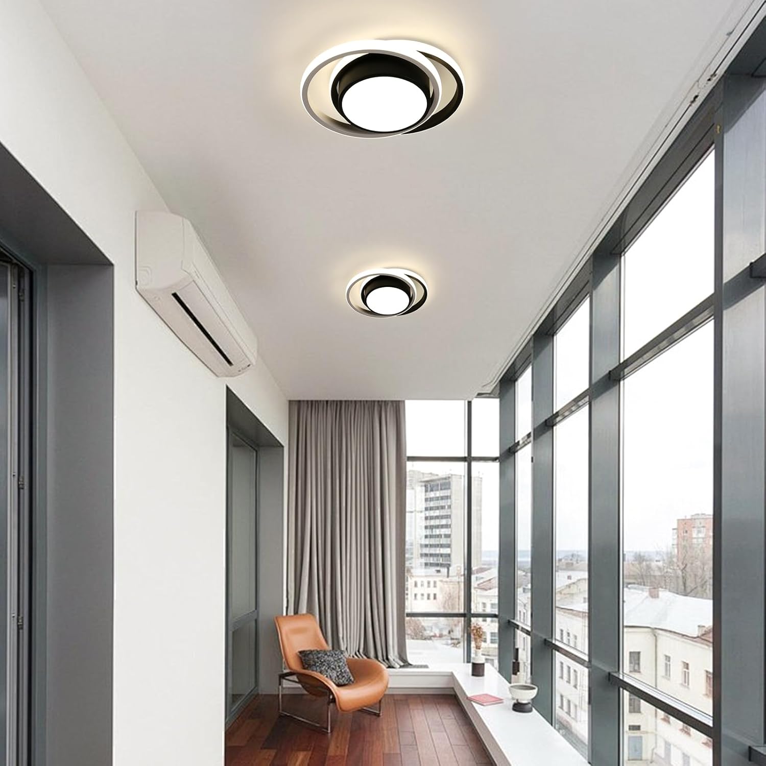 Ceiling Light - Black & White Aluminium Frame, Natural Light