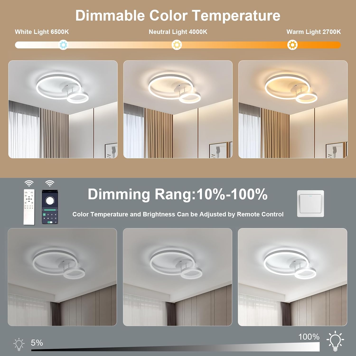 Ceiling Light - White Acrylic Frame, Tunable and Dimmable