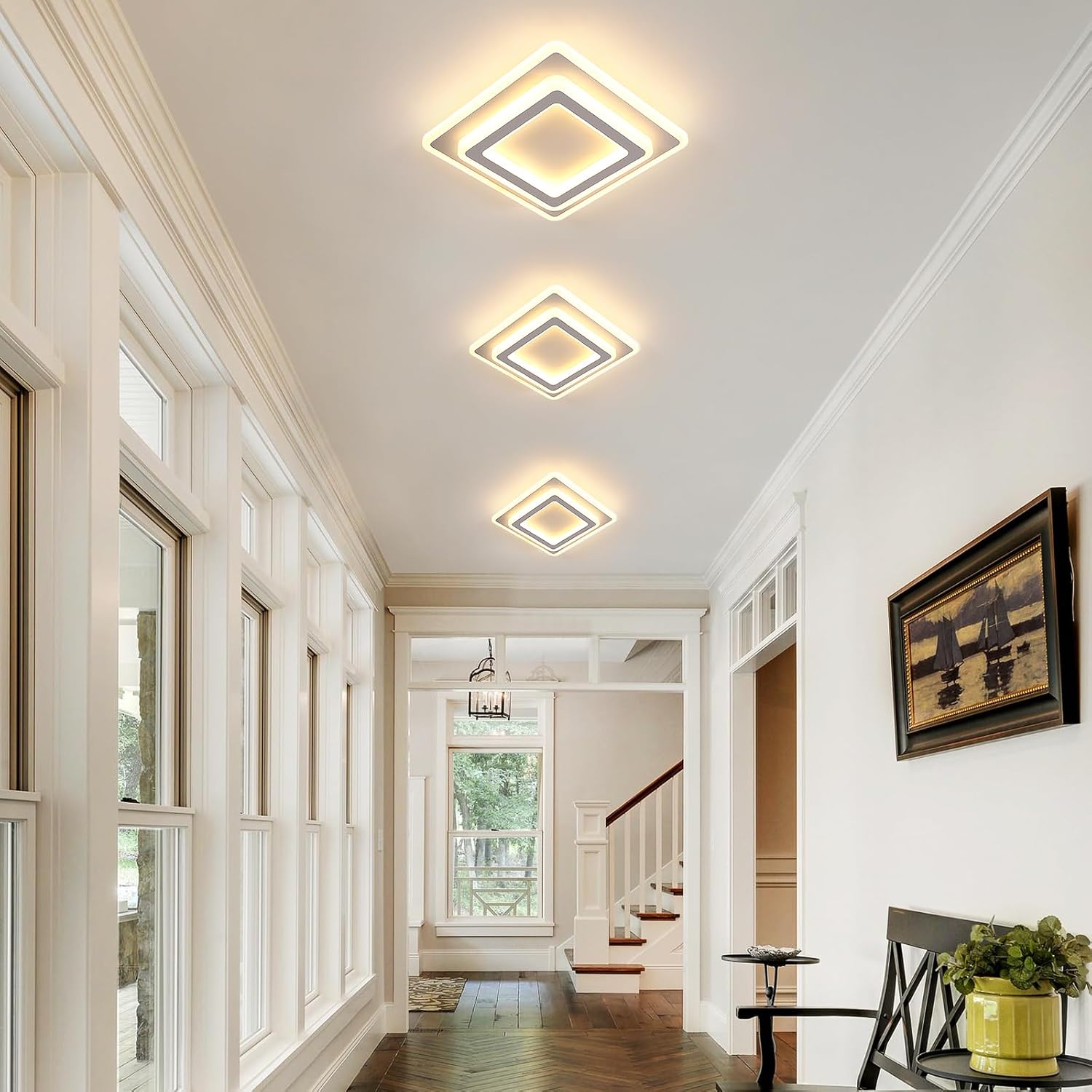 Ceiling Light - White Acrylic Frame, Warm Light
