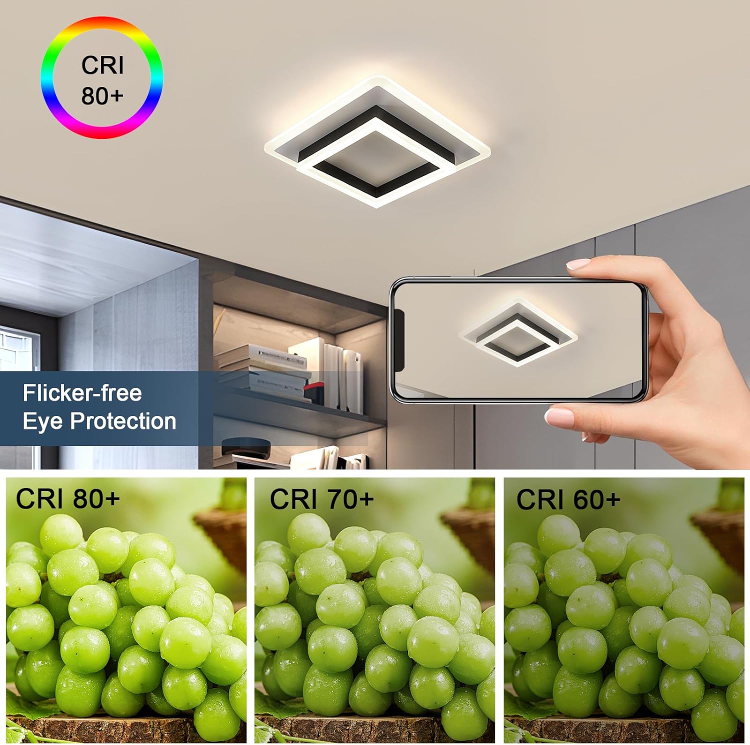 Ceiling Light - Black & White Acrylic Frame, Natural Light